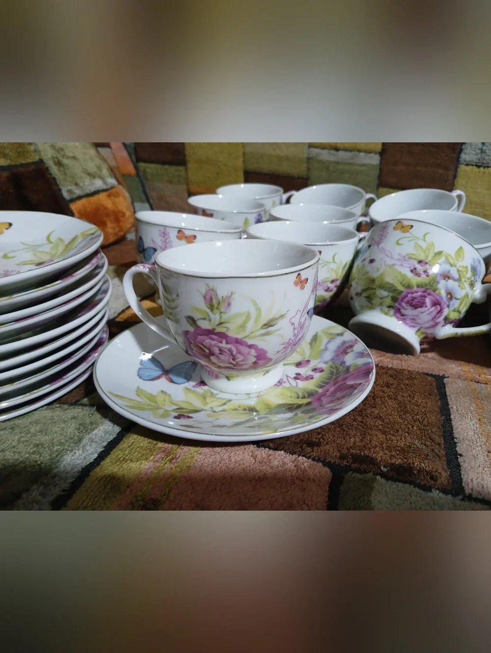 Floral Butterfly Porcelain Tea Cup and Saucer Set  10
